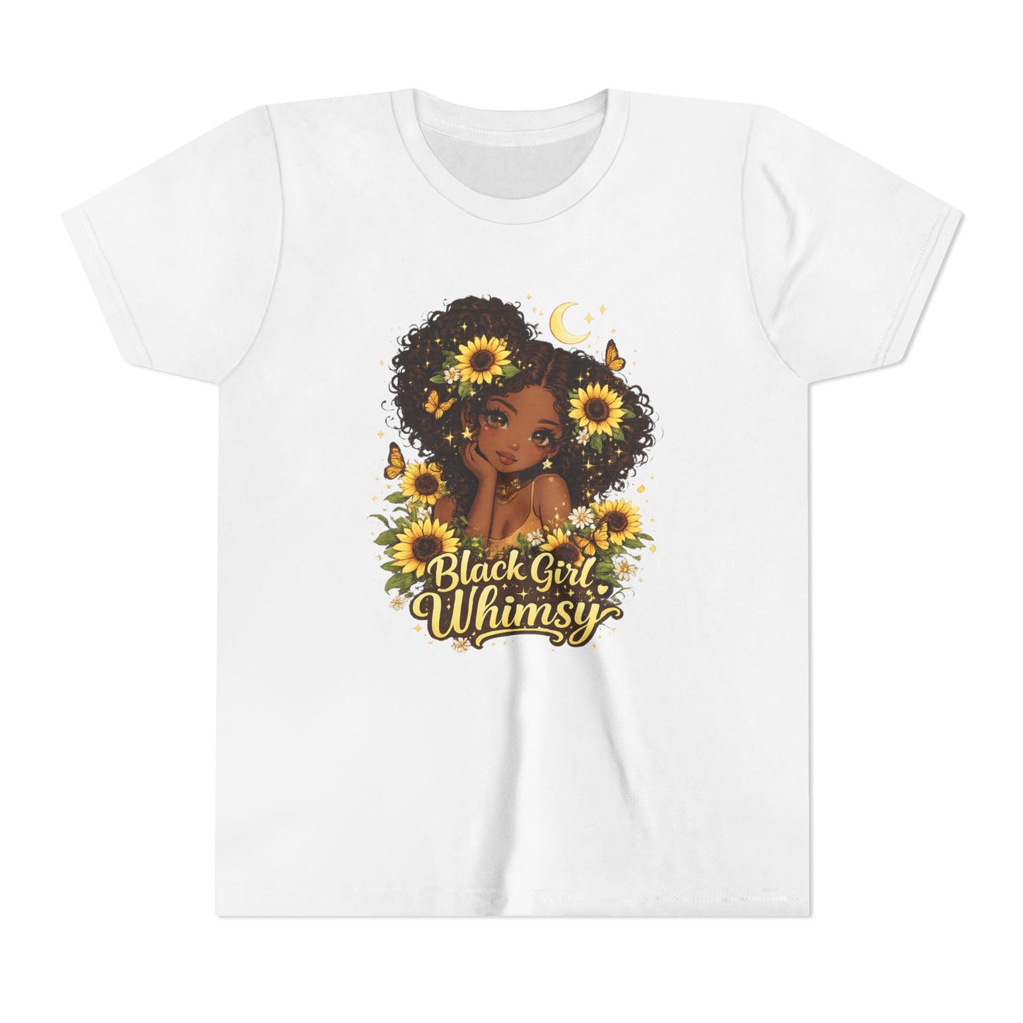 Youth Tee — "Black Girl Whimsy" Sunflower Graphic Kids T-Shirt