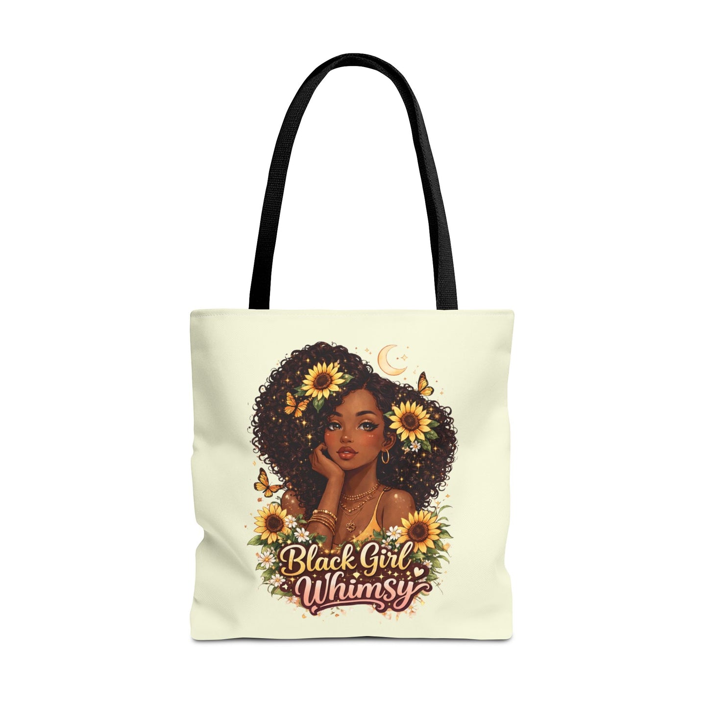 Black Girl Whimsy Tote Bag | Soft Girl Aesthetic Carryall | Cute Magical Graphic Tote for Women