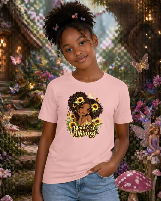 Youth Tee — "Black Girl Whimsy" Sunflower Graphic Kids T-Shirt