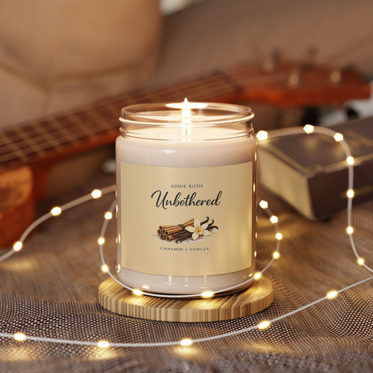 Unbothered Candle | Cinnamon + Vanilla Scented Soy Candle | Relaxing Luxe Candle | Cozy Home Decor Gift